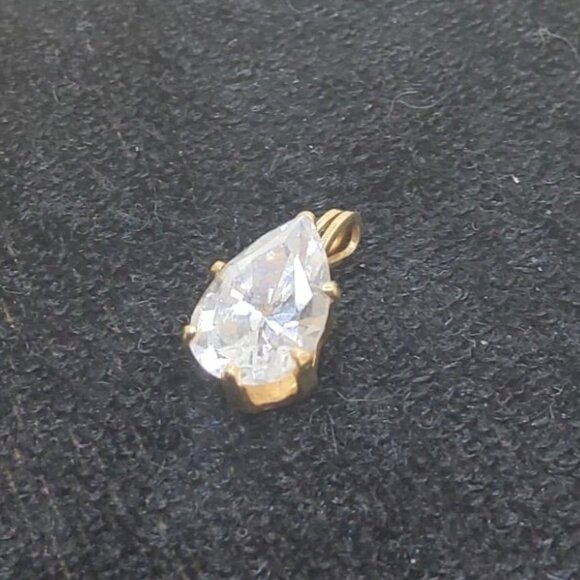 Vintage Teardrop Cubic Zirconia Pendant With Gold-Tone Charm - Picture 2 of 4